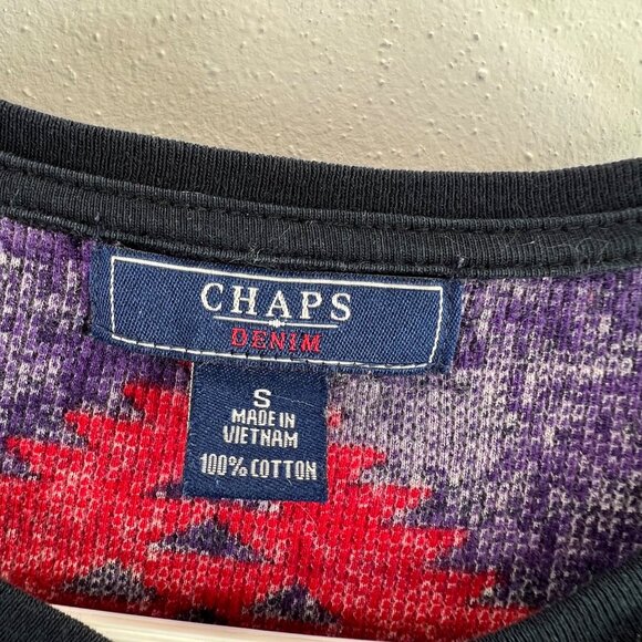 Y2K Chaps Henley Shirt S Thermal Waffle Knit Aztec Southwestern Blue Red - Picture 5 of 5